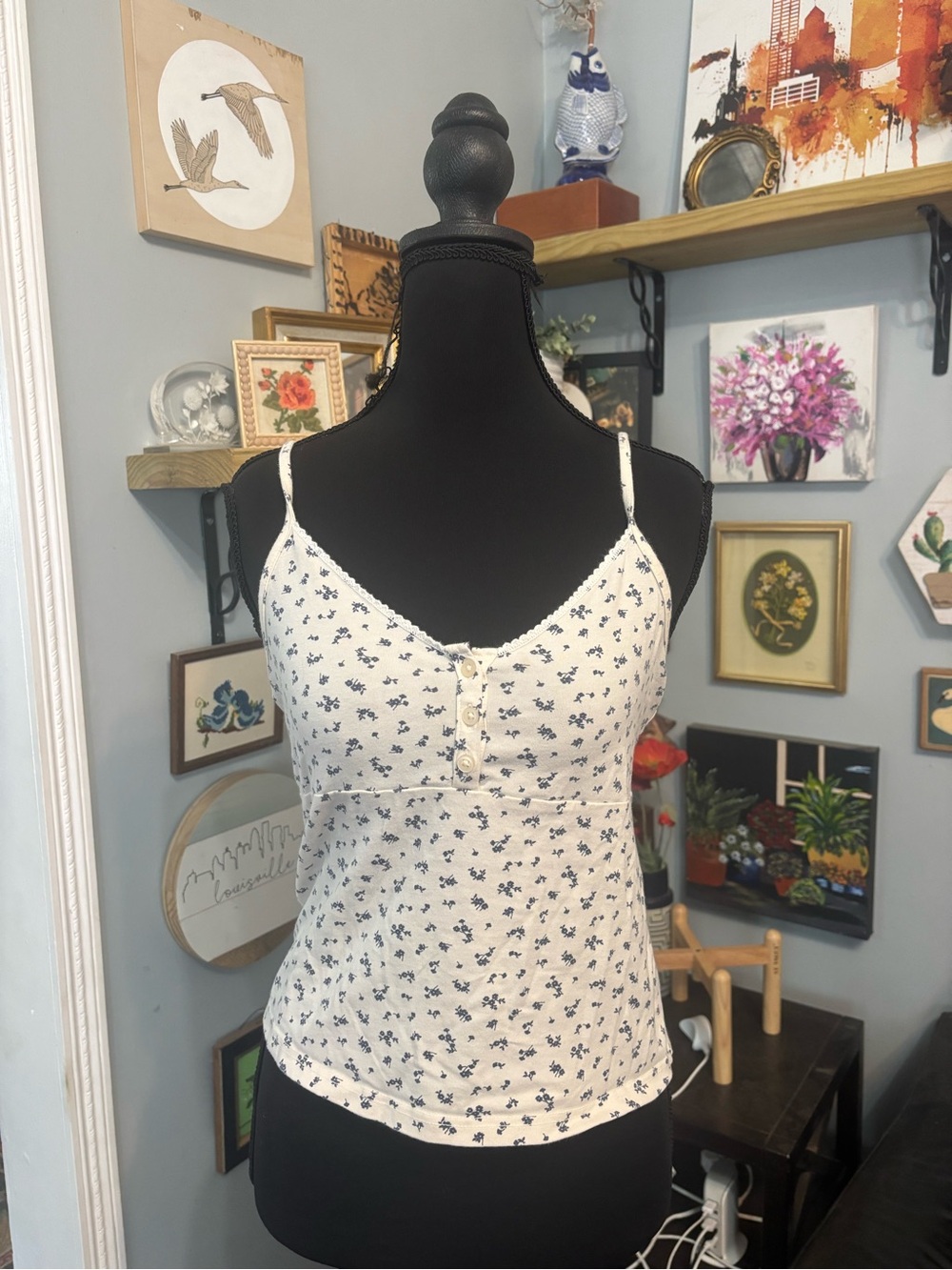 Brandy Melville Tiffany floral babydoll cami tank top buttons one size